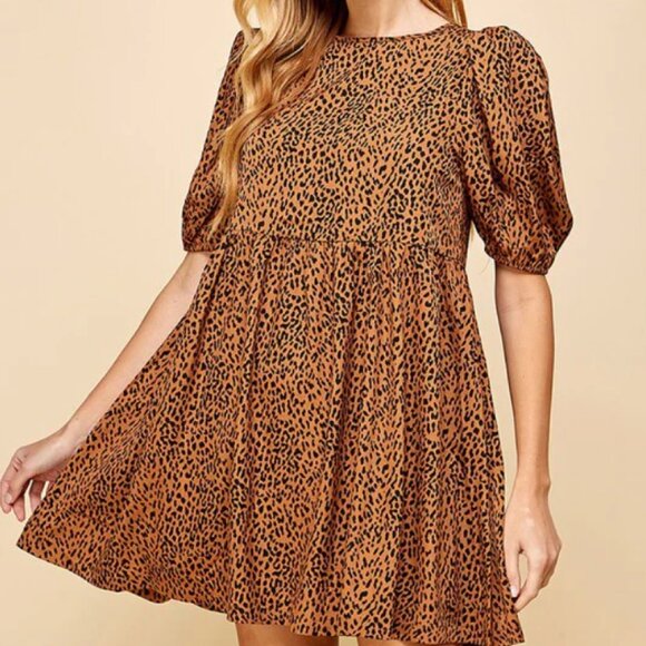 NWOT | TCEC Animal Print High Waistline Mini Dress – Brown – S, M, L – CD02820 - Picture 3 of 5